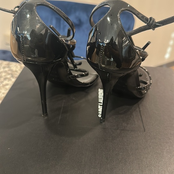 Saint Laurent Glossy Black Strappy Heels - Picture 4 of 17
